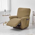 Stretch Recliner Covers, Jacquard Recliner Chair Slipcovers, Polyester Furniture Cover Recliner Sofa Couch Cover With Pocket for Living Room Sofa Cover (A Light Brown)