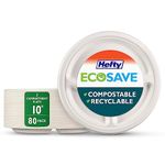 Hefty ECOSAVE Compostable Disposable 3-Compartment Paper Plates Dinner 10", 80 Count, White