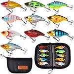 NOBONDO 10 PCS Lipless Crankbait Fishing Lures for Saltwater Freshwater with Portable Bag - 3/5 OZ VIB Lures with 3D Eyes, Sinking Vibe Crank Baits Swimbaits Minnow for Bass Trout Catfish Pike Walleye