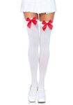 Leg Avenue Women's Opaque Thigh High Hosiery with Satin Bow, White/Red, One Size