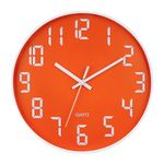 SKYTONE Wall Clock,Clock for Home,12" Silent Quartz Decorative Clock,Non-Ticking Clock Battery Operated Round Easy to Read (Orange White) - Analog,Plastic