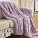 The Connecticut Home Co Throw Blanket for Couch, Soft Luxury Home Decor Shag and Sherpa, Cozy Warm Throws for Bed, Gift for Women, Bedding Accent Blankets for Sofa Beds Chair, 65x50, Purple