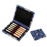 Wooden Oboe Reed Case Holder Box for 6pcs Oboe Reeds Silk Cloth Cover Reed Case Holder Storage(Blue)