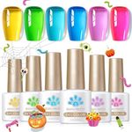 Born Pretty Jelly Gel Nail Polish Ice Jelly Neon Halloween Gel Polish Crystal Transparent Gel Polish Set Yellow Green Blue Purple Hot Pink Nail Art Varnish Manicure 6PCS Halloween's Collection Gift