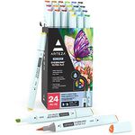 Arteza Dual Tip Brush Pens, 24 Bright and Neon Tones, EverBlend Watercolor Calligraphy Markers with Nylon Brush and Medium Chisel Tip, Water-Based Ink