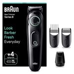 Braun Beard Trimmer Series 3 & Hair Clippers, 40 Length Settings, Rechargeable 50-min Cordless Runtime, Gifts for Men, UK 2 Pin Plug, BT3421, Black/Vibrant Green