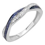 Dazzlingrock Collection Round Blue Sapphire & White Diamond Swirl Wedding Ring for Women in 14K White Gold Size 7