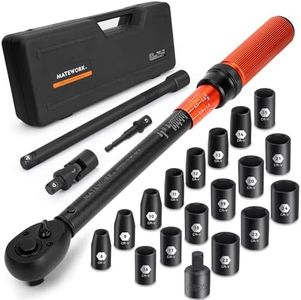 Matework 1/2-Inch Drive Torque Wrench Set 22PCS, 10-160FT.LB/10-227Nm, Click Torque Wrench Socket Set, 72-Tooth Dual-direction, ±3% Precision Adjustable Torque Wrench for Lug Nut, Bicycle, Moto, Car