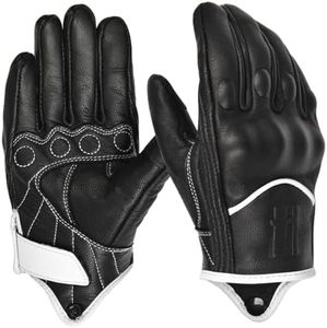 Harssidanzar Leather Motorcycle Gloves for Men Touchscreen Riding Driving Gloves GM028, Black/White, Size X-Large