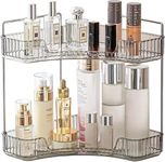 Corner Bathroom Counter Organiser, Vanity Trays for Bathroom, Skincare Makeup Organiser Shelf, Vanity Organiser, Bathroom Counter Shelf for Cosmetics, Toiletries, Lotions, Perfumes (2 Tiers, Grey)