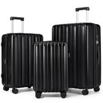 SHOWKOO Luggage Sets 3 Piece 100% PC Ultra Tough Hardside Expandable Suitcases Sets with TSA Lock Double Spinner Wheels (20in/24in/28in, Black