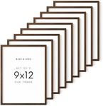 HAUS AND HUES 9x12 Picture Frame - Set of 9 Wood Picture Frames - Natural Wood Frame with Shatterproof Plexiglass and Sawtooth Hangers Included (Walnut Oak Frame)