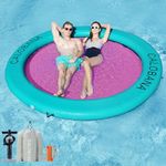 CALOBANA 12ft Inflatable Water Hammock, Round Floating Ring Float Island Platform River Floats Lake Raft Tanning Pool Lounger for Adults Party, Mint Green & Pink