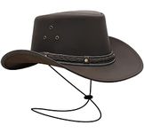 BRANDSLOCK Cowboy Hat Women Men Real Leather Western Style Wide Brim Cowgirl Hat Shapeable Lightweight Handcrafted Durable Bush Hat Brown