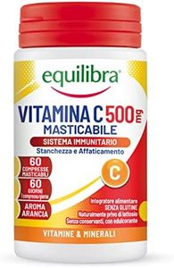 equilibra Integratori Alimentari, Vitamina C 500 mg, Integratore per la Normale Funzione del Sistema Immunitario, Riduce Stanchezza e Affaticamento, Aroma Arancia, 60 Compresse Masticabili