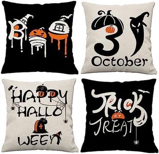 Halloween Pillow Covers 20x20 Set of 4 Trick or Treat Throw Pillows Cover Spider Web Pillow Cases Home Outdoor Cushion Cover Cotton Linen Black White Halloween Pillowcases for Sofa Decor20by20-Y01