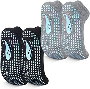 TENQUAN Chaussette Antidérapante pour Femme et Homme, 2 Paires de Socquettes Antidérapantes pour Yoga,Pilates, Fitness, Sports à Domicile et Exercice (Noir Gris, Unisexe 39-42)