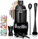 Black Cocktail Shaker Set Bartender Kit by BARILLIO: 24 oz Stainless Steel Martini Mixer, Muddler, Mixing Spoon, Jigger, 2 Liquor pourers, Velvet Bag, Recipes Booklet & eBook