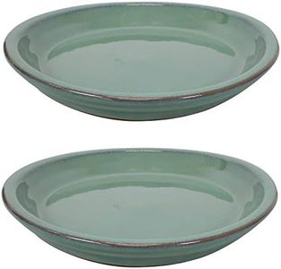 Sunnydaze Ceramic Outdoor Flower Pot Saucers Set of 2 - UV- and Frost-Resistant - Seafoam Glazed Finish - 9-Inch