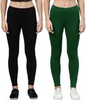 ZAYANQA Combo of Green & Black Slim Fit Solid Stretchable Cotton Leggings for Women Ankle Length Ultrasoft Wide Elastic Waistband| Comfortable Ankle Length Leggings |Fashionwear| Pack of 2|Size_L|