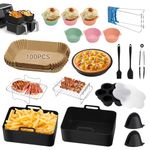 PKBD Air Fryer Accessories, 19 PCS for Ninja DZ201C/DZ401, Dual Air Fryer, Including Silicone Air Fryer Liners, Paper Liners, Racks, Cake Pans, Gloves and Tools，Suitable for Oven, Microwave