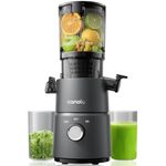 Canoly Cold Press Juicer, 350W Slow Juicer Machine with 4.5" Wide Feed Chute, Masticating Juicer Supports Whole Fruits & Vegetables, Reverse Function, Easy to Clean with Brush, Space Black