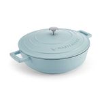 MasterClass Shallow Casserole Dish with Lid 4L/28 cm, Lightweight Cast Aluminium, Induction Hob and Oven Safe, Sky Blue