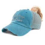 Womens Ponytail Cap Boat Hair Don't Care Style B Yacht Distressed Trucker Caps, Turquoise Design Only, One Size