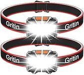 Headlamp, Gritin [2 Pack] COB Super Bright LED Head Lamp Headlight, Adjustable with 3 Modes, Lightweight Head Light Flashlight for Running, Camping, Fishing