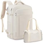 Travel Backpack For Women, Flight Approved Carry-On Backpack, Waterproof Outdoor College Casual Daypack (Beige, With Duffel)