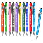 Quotes Pen, 10Pcs Inspirational Motivational Retractable Ballpoint Pens Fine Point Smooth Good Luck Messages Pen with Stylus Tip Funny Novelty Black Ink Metal Writing Pen Set for Colleagues Teachers