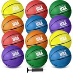 12 Pcs Rubber Basketballs Official Size Bulk Streetballs Multicolor Basket Balls with Pump Plain Basketball Set for Adult Youth Boys Girls Gifts Indoor Outdoor Training Practice Games (Size 6, 28.5'')