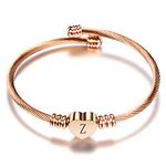 Luluadorn Rose Gold Heart Z Letter Bracelets Engraved Initial Charms Cuff Bracelet Stainless Steel Expandable Personalized Name Jewelry