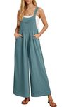 IWOLLENCE Jumpsuit for Women Wide Leg Overall Women's Dungarees with Adjustable Straps and Pockets Maternity Jumpsuit Blue Green Large