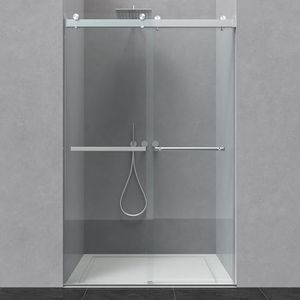 ENSO SENKA 44-48” x 76” Frameless Shower Door, 5/16" (8mm) Clear SGCC Tempered Glass, Bathroom Dual Sliding Shower Doors, Brushed Nickel