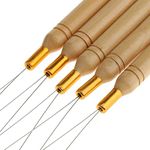 5 Pcs Wooden Hair Extensions Loop Needle Threader Wire Pulling Hook Tool for Beads and Feathers