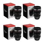 Primelife Stainless Steel Camera Lens Coffee Mug with Cookie Holder 400ml (Black) Set of 4