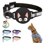 KittyTag Airtag Cat Collar, Breakaway Luminous Adjustable Cat Collar with Bell, Compatible with Airtag and iPhone, Cat Collar, Cute Design for Cat Owners (Black) - Airtag Gps Not included