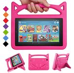 SHREBORN Fire 7 Tablet Case for Kids - Kids Shock Proof Protective Cover with Handle and Foldable Bracket for Kindle Fire 7 Inch Tablet (Compatible with 7th & 5th Generation) - Rose