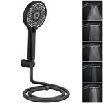 ALTON SHR20765 ABS 5-Function Hand Shower with 1.5 Meter Flexible Tube and Wall Hook, Chrome Finish (Full Set, Black)