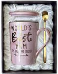 Mum Birthday Mothers Day Gifts for Mum from Daughter Son - World's Best Mum - Mummy Mug, Funny Presents for Mum from Kid on Her Birthday, 14Oz Pink Marble Ceramic Coffee Cup with Gold, Elegantly Boxed