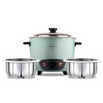 Pigeon Inox Rice Cooker with Double pot, 1.8 litres | Stainless Steel Lid | 700 Watts | 2 Steel Cooking Pot | Measuring Cup | Spatula | Energy Efficient Cooking