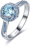 Merthus 925 Sterling Silver Created Blue Topaz Double Halo CZ Engagement Women Swirl Solitaire Promise Ring for Her Size 8