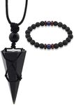 Gungneer Obsidian Spear Head Necklace Strength Amulet Adjustable Chain Fengshui Spiritual Jewelry for Men Women