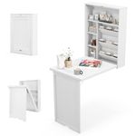 Tangkula Wall Mounted Fold Out Convertible Desk, Multi-Function Floating Desk for Home Office, Space Saving Computer Desk Fold Out Desk, Wall Mounted Table with Storage Area (White)