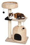 MidWest Homes for Pets Cat Tree | Nest Cat Furniture, 3-Tier Cat Activity Tree w/Sisal Wrapped Support Scratching Posts & Dangle Play Balls, Woven Rattan & Script Medium Cat Tree