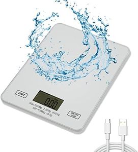 Kitchen Scale Digital Food Scale 10kg/22lb Rechargeable with Waterproof Tempered Glass Platform,for Weight Loss Cooking and Coffee with LCD Display High Accuracy (White)