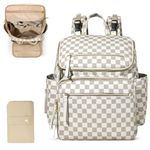 Omanmoli Checkered Diaper Bag Backpack Large Baby Diaper Bag Leather with 17 Diaper Bag Organizing Pouches,Changing Pad,Stroller Straps,4 Insulated Pockets,Beige&Honey