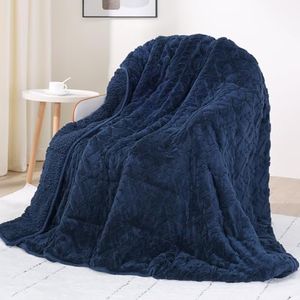 Drewin Weighted Blanket for Adults 20lbs Dual Sided Sherpa Weighted Blankets Posh Jacquard Cozy Warm Weighted Throw Blanket for Sleeping and Calming, Queen Size 60x80 inches, Navy Blue