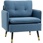 HOMCOM Accent Chair with Cushioned Seat and Back, Upholstered Fabric Armchair for Bedroom, Button Tufted Living Room Chair with Arms and Steel Legs, Blue